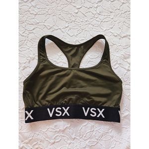Victoria's Secret VSX Olive Green Racerback Sports Bra with Black Logo Band